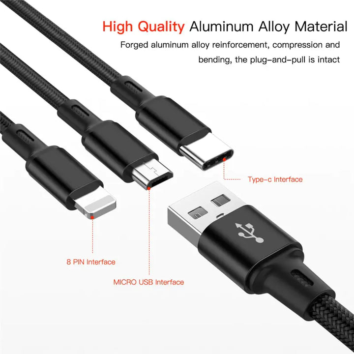 3-in-1 USB Kabel voor iPhone en Android