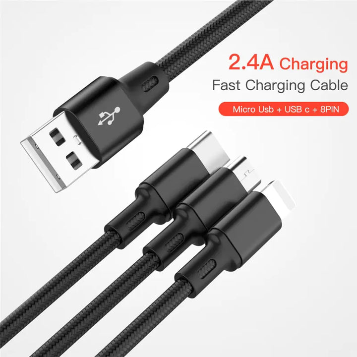3-in-1 USB Kabel voor iPhone en Android