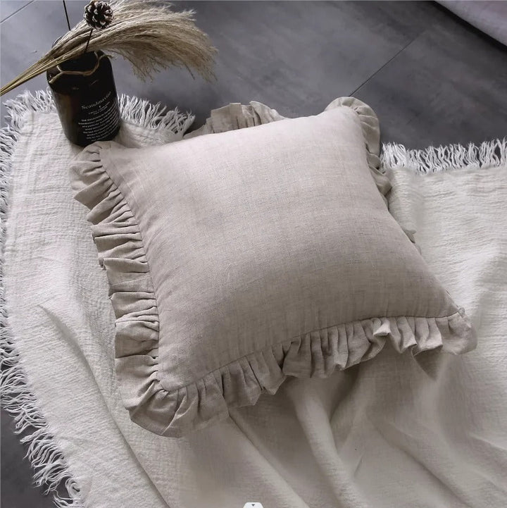 100% Pure Linnen Kussenhoes met Ruches – Zacht en Comfortabel